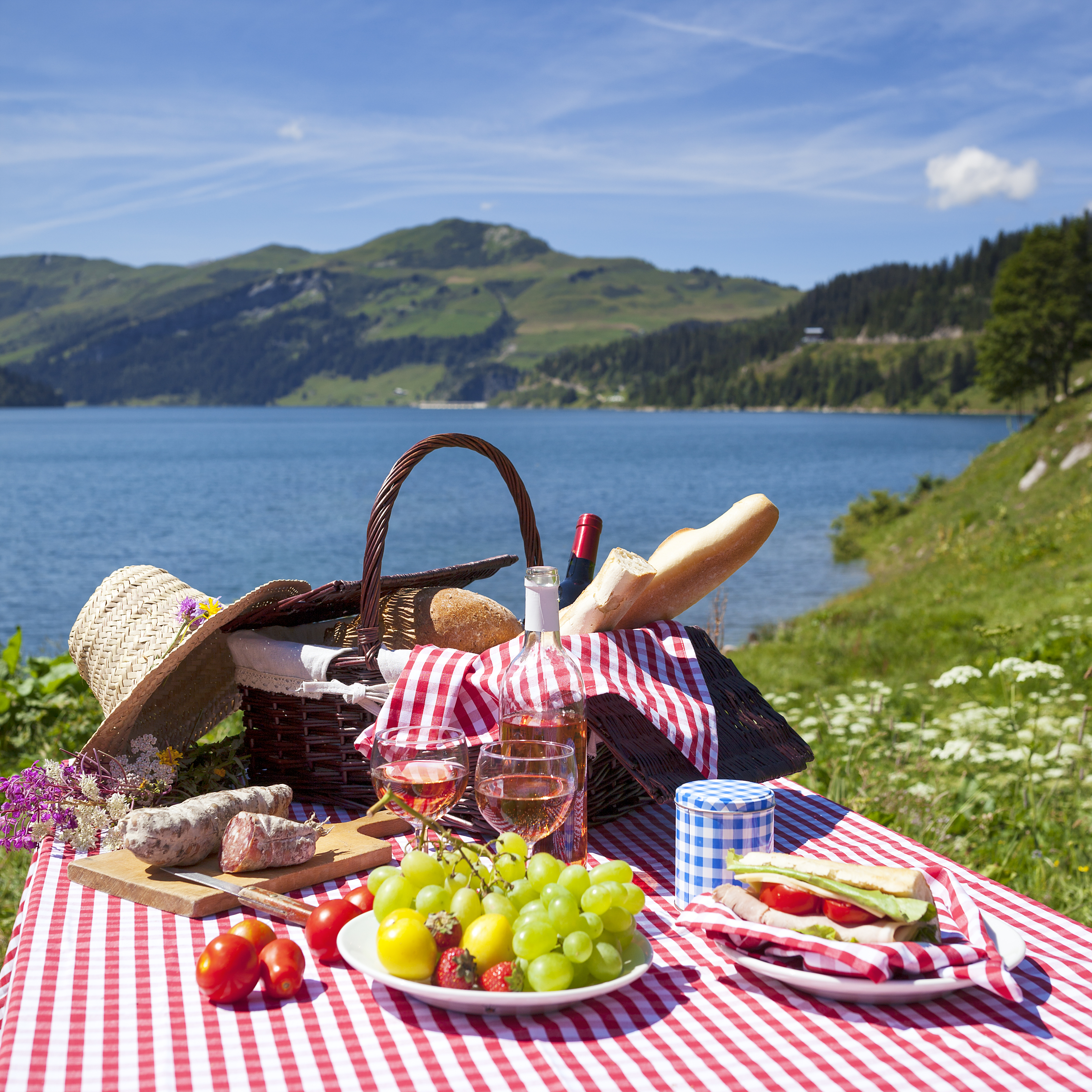 View of picnic in french alpine mountains