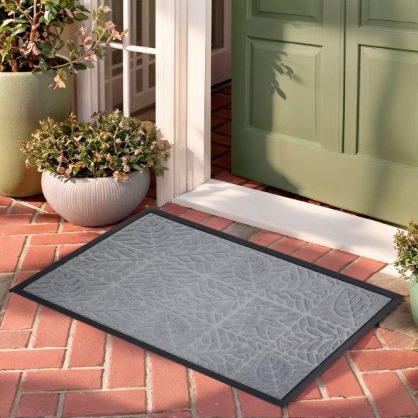 Non-Slip Polyester Rubber Door Mat with Leaves Pattern - Dirt-Trapping Outdoor Entrance Floor Rug - 图片 6