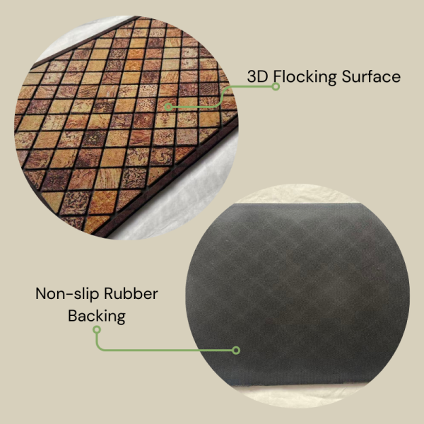 Vintage Tile Pattern Flocked Rubber Mats