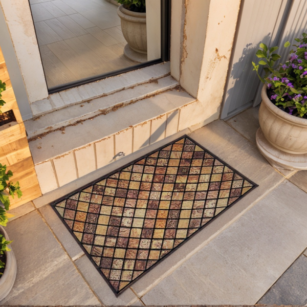 Vintage Tile Pattern Flocked Rubber Mats