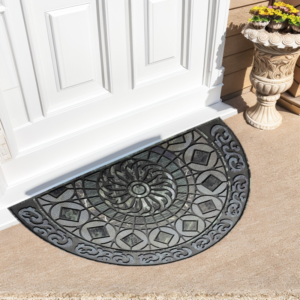 Classical Semicircle Mosaic Welcome Mat – Artisan Flocked Half-Moon Entrance Rug