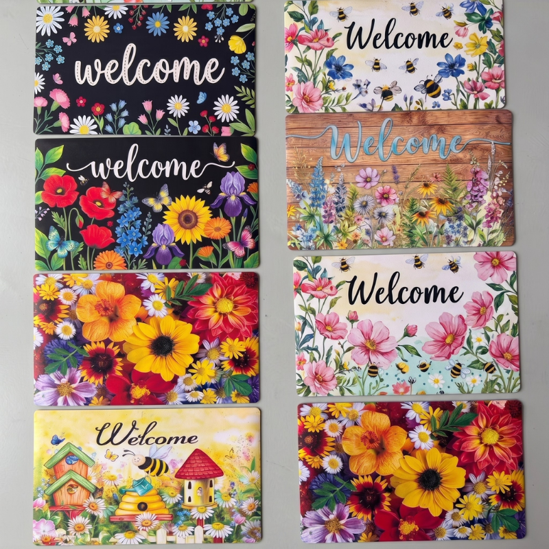 floral rubber door mat