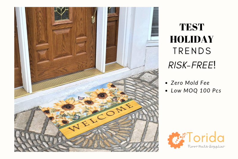 Wholesale holiday doormats with low MOQ custom design options for small boutiques